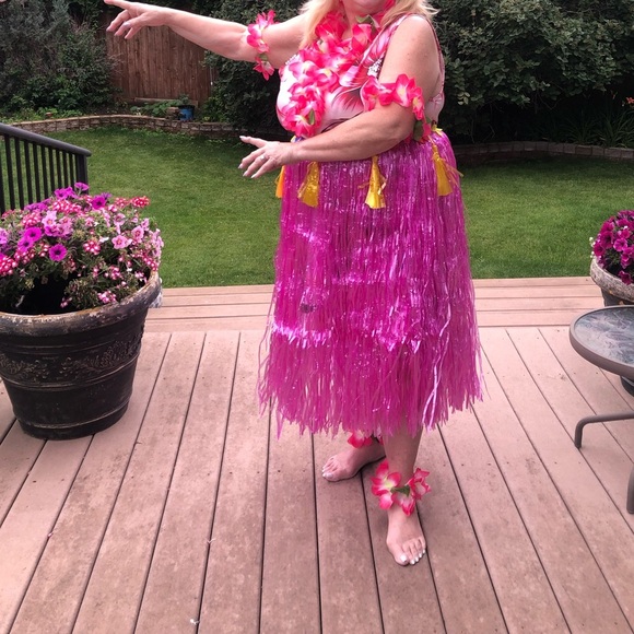 7pcs Hawaiian Hula Costume Set, Tropical Grass Skirt, Lei, Beach Party,Halloween - Picture 3 of 10
